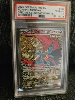 2025 Pokemon Prismatic Evolutions English #162 Roaring Moon ex SIR PSA 10 - Image 1