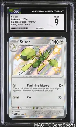 Scizor 191/091 Shiny Rare Holo Paldean Fates Pokemon CGC 9 Mint - Image 1