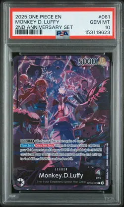 2025 ONE PIECE ENGLISH VERSION 2ND ANNIVERSARY SET #061 MONKEY D. LUFFY PSA 10 - Image 1