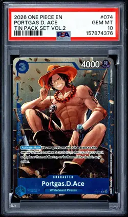 2026 ONE PIECE PROMOS TIN PACK SET VOL.2 #074 PORTGAS D. ACE PSA 10 - Image 1