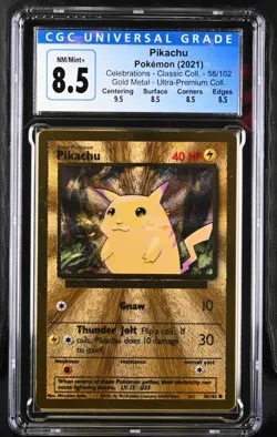 2021 POKEMON UPC PIKACHU #58 Celebrations Gold Metal CGC 8.5 Blue Label SubGrade - Image 1