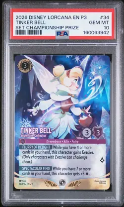 2026 DISNEY LORCANA EN P3-PROMO #34 TINKER BELL - SNOWFLAKE COLLECTOR PSA 10 - Image 1