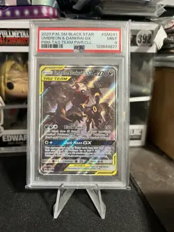 2020 POKEMON SM BLACK STAR PROMO #SM241 UMBREON & DARKRAI GX PSA 9 - Image 1