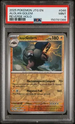 2025 POKEMON JTG EN-JOURNEY TOGETHER REVERSE HOLO #046 ALOLAN GOLEM PSA 9 - Image 1