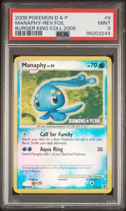 2007 POKEMON DIAMOND & PEARL #9 MANAPHY-REVERSE FOIL PSA 9 - Image 1