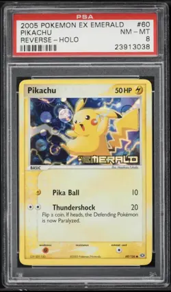 2005 POKEMON EX EMERALD #60 PIKACHU-REVERSE Holo PSA 8 - Image 1