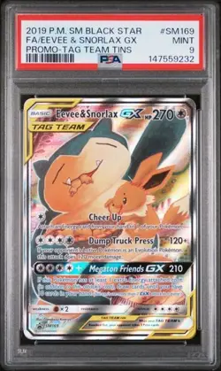 Pokemon Eevee & Snorlax 2019 SM Black Star Promo Tag Team GX #SM169 PSA 9 - Image 1