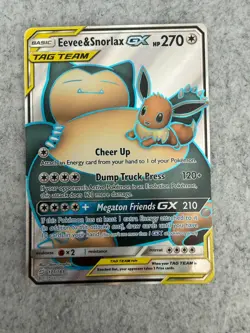 Pokemon TCG Eevee & Snorlax GX 171/181 SM Team Up Full Art TAG TEAM Holo - Image 1