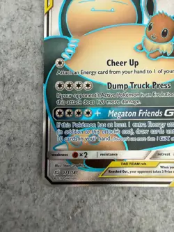 Pokemon TCG Eevee & Snorlax GX 171/181 SM Team Up Full Art TAG TEAM Holo - Image 4