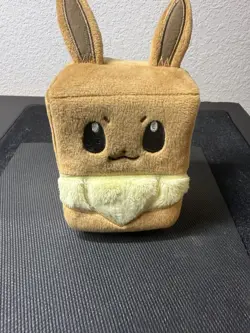 Eevee Plush Deck Box for Pokemon TCG Card Storage Case, Brown/Cream Flap - Image 1