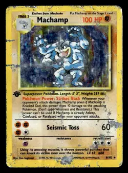Machamp 8/102 1st Edition Holo Rare Base Set Pokemon Card DAMAGED DESTROYED - Image 2