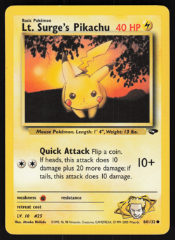 Pokemon TCG - Gym Challenge - Lt. Surge's Pikachu 84/132 - P - Image 1