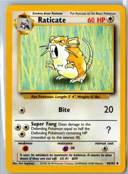 Raticate Base Set Unlimited 40/102 Uncommon MP - Vintage Pokemon Card - Image 1