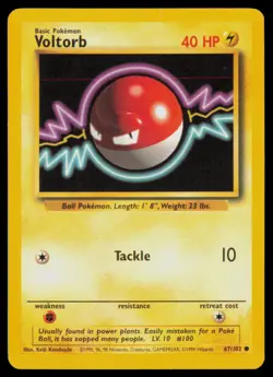 VOLTORB 67/102 BASE SET UNLIMITED POKEMON CARD LIGHTLY PLAYED - Image 1