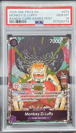 2025 ONE PIECE PROMOS BANDAI CARD GAMES FEST #073 MONKEY D. LUFFY PSA 10 - Image 1