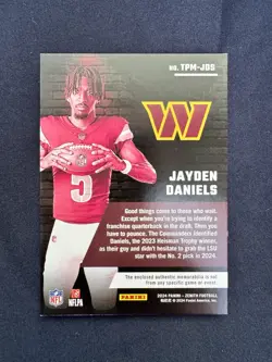 Jayden Daniels 1 OF 1 NFL SHIELD 2024 Panini Zenith Turning Pro Memorabilia - Image 4