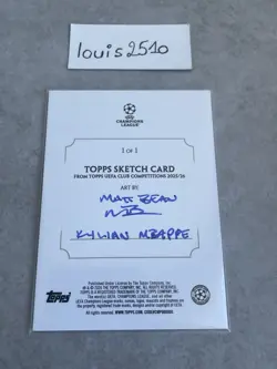 Kylian Mbappe 1/1 One Of One Sketch Card From Topps UCC 2025-2026 Artist Auto - Image 2