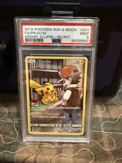 Pokemon 2019 Sun & Moon Cosmic Eclipse Secret Rare FA/Pikachu PSA Mint 9 - Image 1