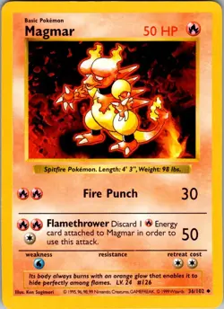 Magmar 36/102 Uncommon Base Set Shadowless Pokemon Unlimited Lightly Played - Image 1