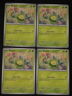 4x Budew 004/131 Prismatic Evolutions Pokemon Playset x4 - Image 1