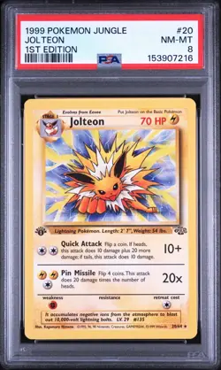 1999 POKEMON JUNGLE 1ST EDITION #20 JOLTEON PSA 8 - Image 1