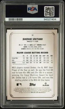 2022 Bowman Platinum Shohei Ohtani #10 Ice Foilboard PSA 10 Gem Mint - Image 2