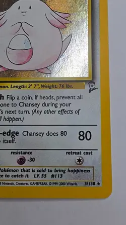 Chansey 3/130 Holo Rare Base Set 2 Vintage Wotc Pokemon Card - Image 3