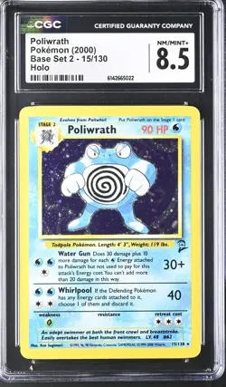 CGC 8.5 NM/MINT+ Poliwrath 15/130 Base Set 2 Holo Pokemon Card - Image 1