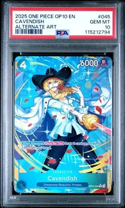 One Piece TCG CCG Royal Blood OP10-045 CAVENDISH PSA 10 Alternate Art - Image 1