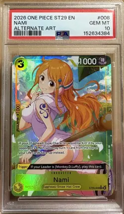 2026 ONE PIECE STARTER DECK ST29-EGGHEAD ALTERNATE ART #008 NAMI PSA 10 - Image 1