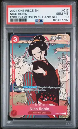 PSA 10 Nico Robin #OP01-017 Alt Art Promo One Piece English 1st Anniversary Set - Image 1