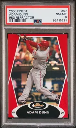 2008 Topps Finest ADAM DUNN RED REFRACTOR 1/25 PSA NM-MT 8 POP 1 NONE HIGHER - Image 1