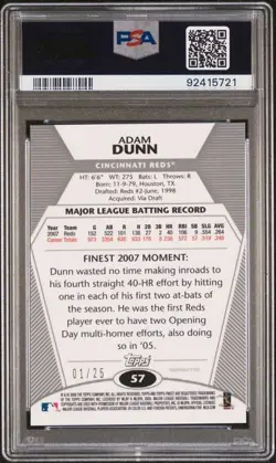 2008 Topps Finest ADAM DUNN RED REFRACTOR 1/25 PSA NM-MT 8 POP 1 NONE HIGHER - Image 2
