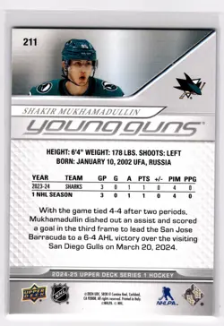 2024-25 Upper Deck Series 1 Hockey Young Guns YG RC #211 Shakir Mukhamadullin - Image 2