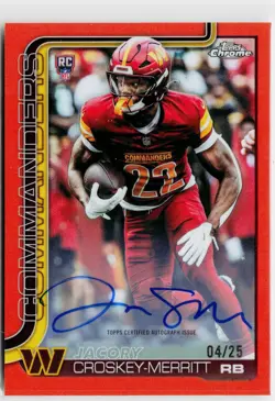 2025 Topps Chrome Jacory Croskey-Merritt Rookie Auto RC Orange Refractor 04/25 - Image 1