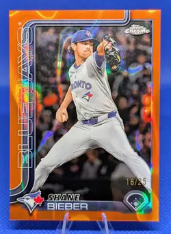 2025 Topps Chrome Update Shane Bieber Orange Lava Refractor /25 Blue Jays 💎 - Image 1