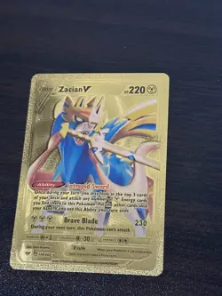 Zacian V 138/202 Sword & Shield HOLO RARE Pokemon Card Radiant Gold Foil Fan Art - Image 1