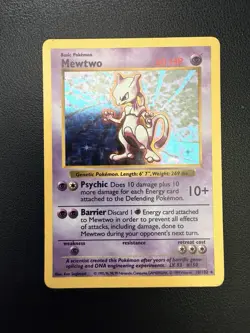Pokemon Mewtwo TCG Base Set Holo Shadowless Rare Card 10/102 - Image 1