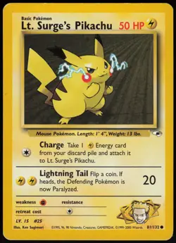 Lt. Surge's Pikachu 81/132 Gym Heroes Common Pokemon Card - LP - Image 1