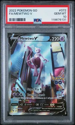 PSA 10 2022 Pokemon GO Mewtwo V Full Art Holo 072/078 Ultra Rare - Image 1