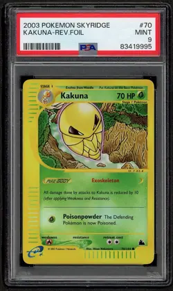 PSA 9 Kakuna Reverse Holo Foil 70/144 - 2003 Skyridge Rare E Series Pokemon Card - Image 1