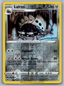 Lairon 088/159 Uncommon Crown Zenith Pokemon Reverse Holo Near Mint - Image 1