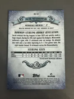 2026 Bowman Jacob Misiorowski RC - Bowman Sterling #BST-13 Mini Diamond #23/150! - Image 2