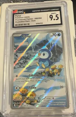 Pokemon Piplup 098/094 Phantasmal Flames CGC 9.5 Illustration Rare Holo ENG 2025 - Image 1