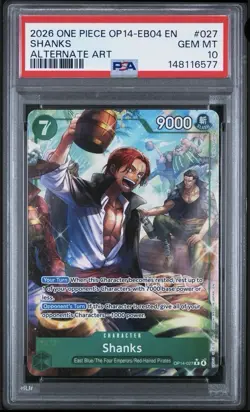 2026 ONE PIECE OP14-EB04-THE AZURE SEA'S SEVEN ALTERNATE ART #027 SHANKS PSA 10 - Image 1