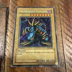 Yugioh! Tri-Horned Dragon LOB-000 Secret Rare 1st Edition Asian English - Image 1