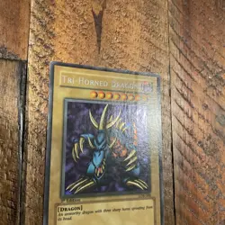 Yugioh! Tri-Horned Dragon LOB-000 Secret Rare 1st Edition Asian English - Image 2