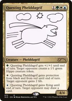 MTG Secret Lair Questing Phelddagrif, (672), Foil, NM, Kids Sketch Art - Image 1
