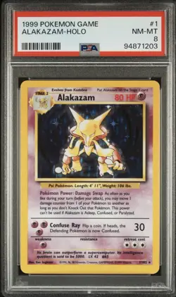 PSA 8 1999 Pokemon TCG Base Set Alakazam Holo Rare 1/102 Wizards WotC - Image 1