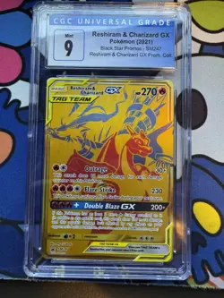 2021 POKEMON SM BLACK STAR PROMO #SM247 FULL ART/RESHIRAM & CHARIZARD GX - Image 1
